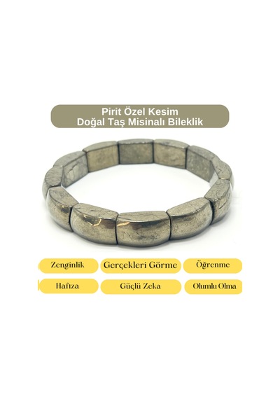 Sertifikalı Pirit Özel Kesim Doğal Taş Misinalı Bileklik Gri