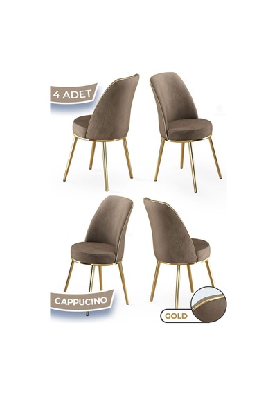 Canisa Pefa Serisi 4 Adet Cappucino Mutfak Sandalyesi Gold Kaplama Metal Ayak 1. Sınıf Babyface Kumaş Sandalye Cappucino Ayaklar Gold