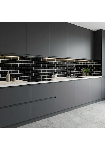 30x60 Cm Kendinden Yapışkanlı Duvar,banyo,tezgah Arası Siyah Tuğla Desenli -24 Adet 88104-24