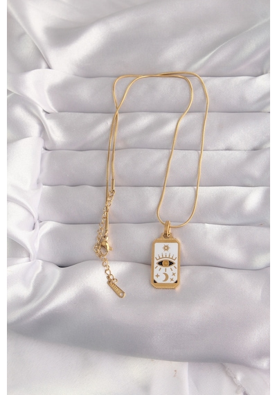 Ezoconcept 316l Çelik Gold Renk Beyaz Mineli Göz Figür Tarot Kolye Çok Renkli
