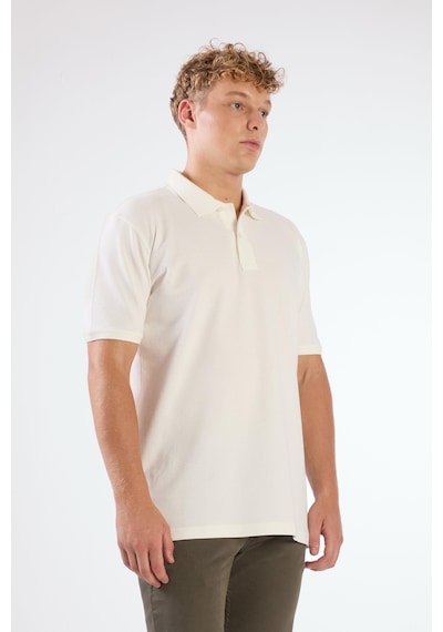Dufy Beyaz Polo Yaka Pamuklu Düz Renk Slim Fit Erkek T-shirt Beyaz