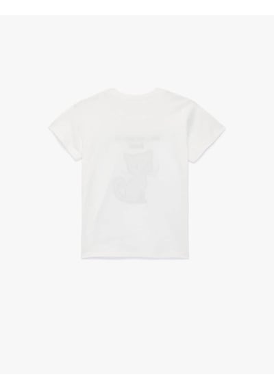 Koton Kedi Baskılı Pullu Payetli Ekru Kız Çocuk T-shirt 6skg10113ak Ekru