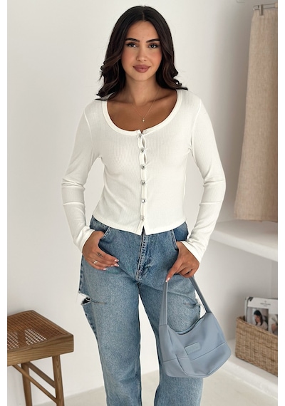 Noa & Noa Soft Button Bluz Sade Şıklığın Gücü Ekru