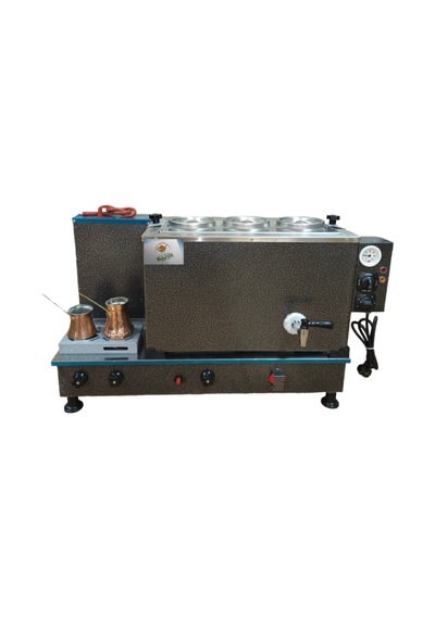 3 Demlikli Çay Ocağı Gümüş Gri Boyalı Çay Kazanı Elektrik + Tüplü
