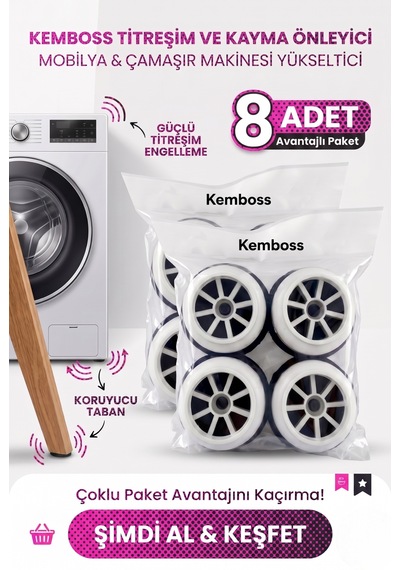 Çamaşır Makinesi Titreşim Önleyici Ve Yükseltici Ayak Seti 8 Adet Kaymaz, Gürültü Azaltıcı, Mobilya Yükseltici Açık Gri
