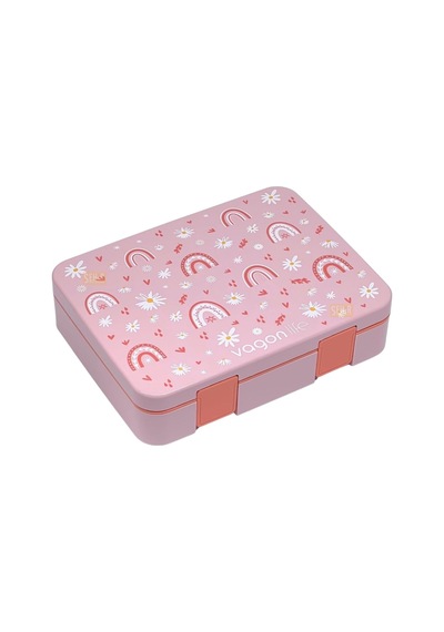 Vagonlife Bento 1300ml Lunchbox Tek Katlı 4 Bölmeli Abs Plastik Çocuk Sefer Tası Yemek Kutusu Pembe