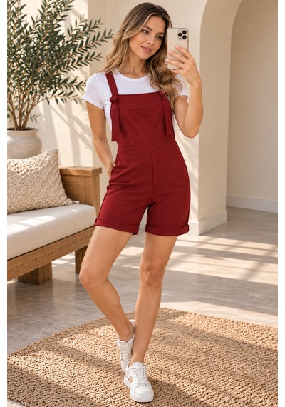Palena Plnl6207 Şort Ön Cepli Salopet - Bordo