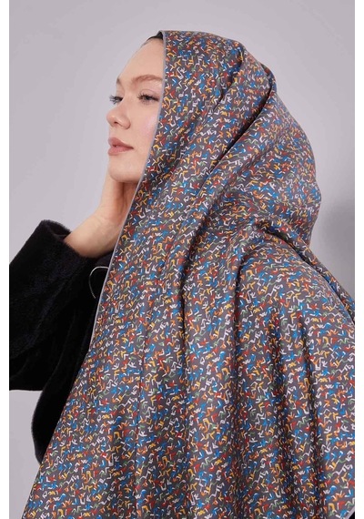 Levidor Mini Yazı Detayi Twill İpek Eşarp-0926 Gri