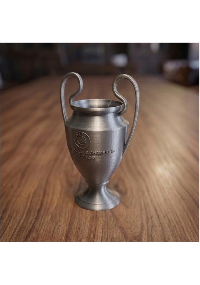Futbol Severlere Özel Şampiyonlar Ligi Kupası Dekoratif Obje - Gümüş Renk Koleksiyonluk 15x15x9cm
