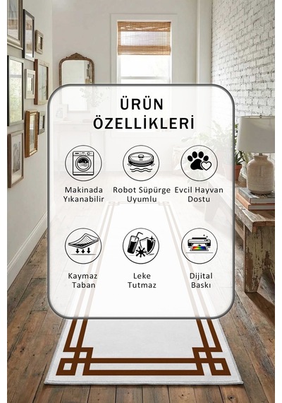 Çerçeve Klasik Boş Kahve Yıkanabilir Yolluk