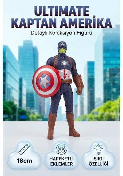 TıfılToys Ultimate Kaptan Amerika Detaylı Koleksiyon Figürü 16 Cm Işıklı Ve Hareketli Eklemli Figür Oyuncak
