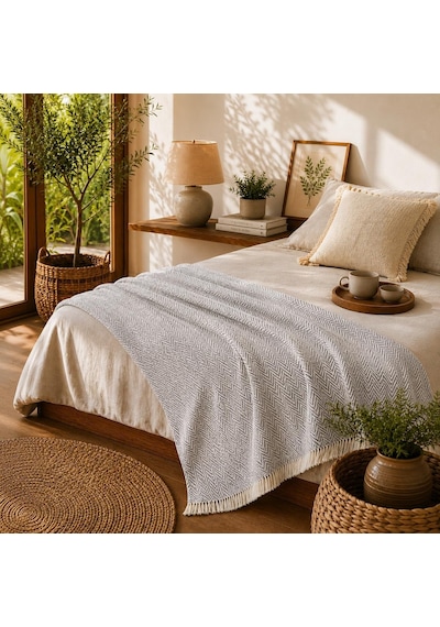 Tr Premium Pamuklu Lilyana Koltuk Örtüsü 170x210 Cm, Çift Taraflı Dekoratif Şal, Tekli, Üçlü, Kanepe, Çekyat V Genel