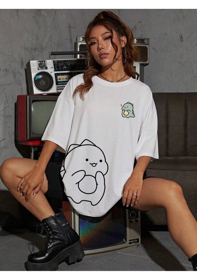 Startmore Adrift Karikatür Ve Grafik Tasarım Oversize T-shirt Cartoon/letter Serisi Kod140 Beyaz