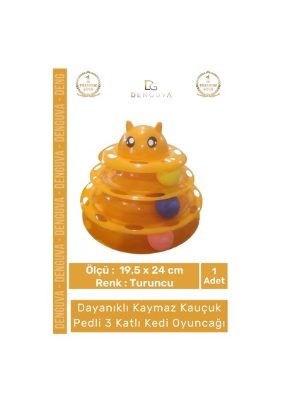 Kedioyuncağı 3 Katlı Kedi Başlıklı Toplu Hareketli Petzoom Kule Eğitici Kedi Oyuncağı 19,5 Cm X 24c