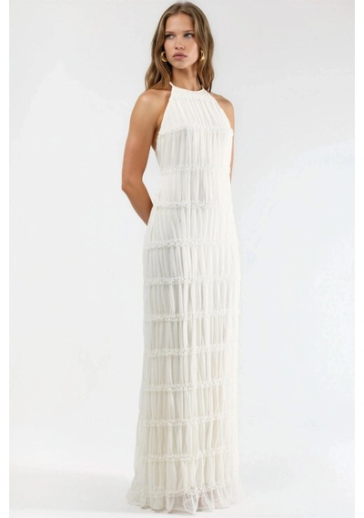 Hiccup Halter Yaka Dokulu Maxi Elbise Beyaz