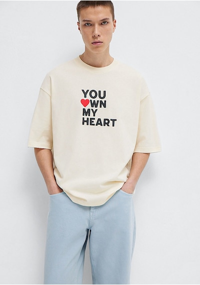 Mavi - You Own My Heart Baskılı Ekru Tişört 0613253-83043 Beyaz