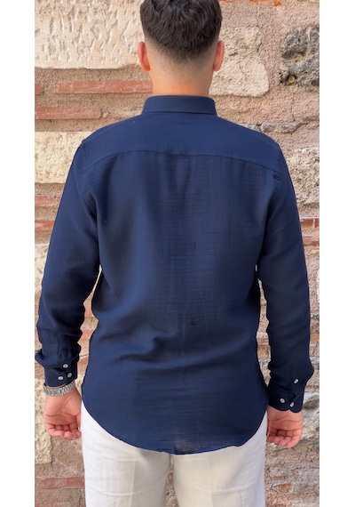 Slim Fit Uzun Kol Müslin Pamuk Rahat Nefes Alabilen Kumaştan Yaka Düğmeli Hediye Kutulu Erkek Gömlek Fs-004202 - Lacivert-2864 Slim Fit Uzun Kol Müslin Pamuk Rahat Nefes Alabilen Kumaştan Yaka Düğmeli Hediye Kutulu Erkek Gömlek Fs-004202 - Lacivert-2864