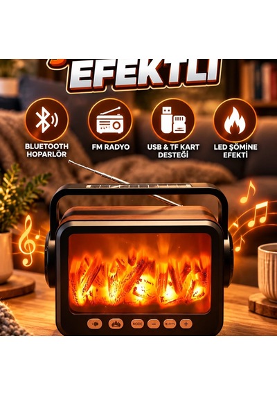 Led Şömine Efektli Bluetooth Hoparlör Fm Radyo, Usb Ve Tf Kart Destekli