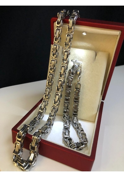 6mm Kral Beyaz Renk Erkek Çelik Set Işıklı Kutuda Sevgiliye Eşe Babaya Bileklik Kolye