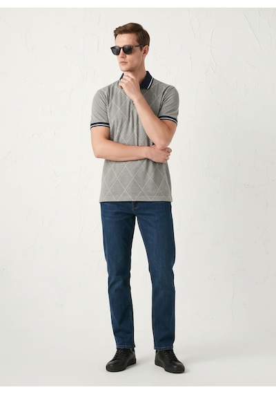 Giyim Dünyası Erkek Baklava Desenli Polo Yaka Tshirt Gri