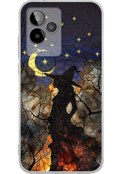 Printify General Mobile Gm 24 Pro İle Uyumlu Vitray Cadı Saati Tasarımlı Şeffaf Silikon Kılıf Şeffaf
