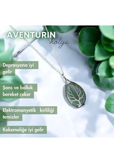 Aventurin Taşı Gerçek Doğal Taş Kolye Yeşil