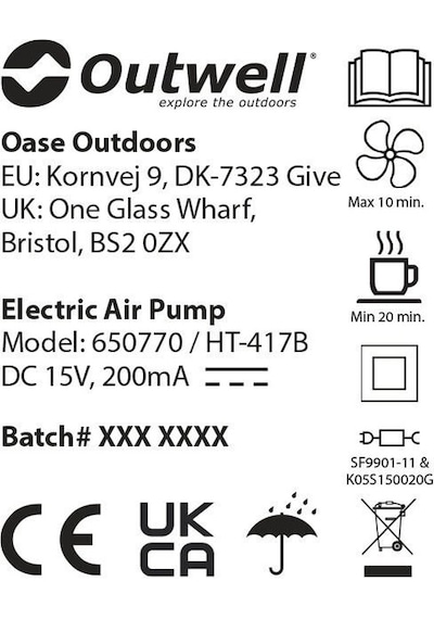 Outwell Air Mass Pump Rechargeable Şarjlı Pompa Lacivert