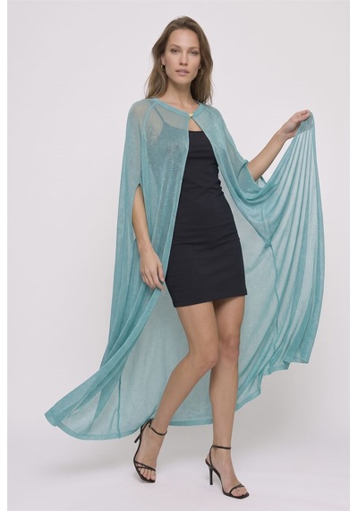 Neden Tekstil Simli İnce Elegant Premium Triko Pelerin - Turkuaz