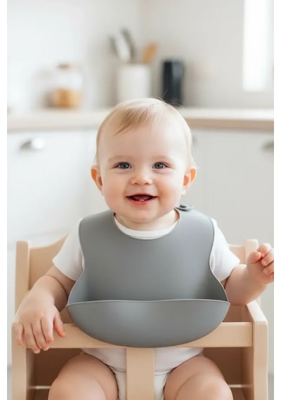 Babyjem Mini Silikon Mama Önlüğü Gri