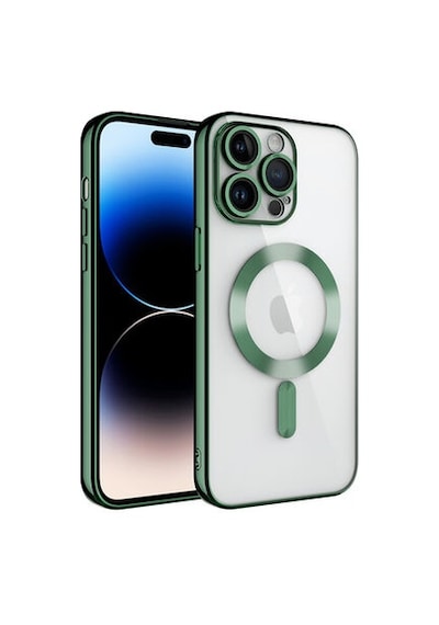Apple Uyumlu iPhone 14 Pro Kılıf Kamera Korumalı Ve Magsafe Halkalı Shiny Premium Parlak Silikon Kapak Mor - Yeşil