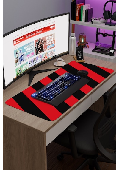 Kırmızı Siyah 90x40 Xxl Taraftar Gaming Oyuncu Mouse Pad Kaymaz Taban Büyük Fare Altlığı Şerit