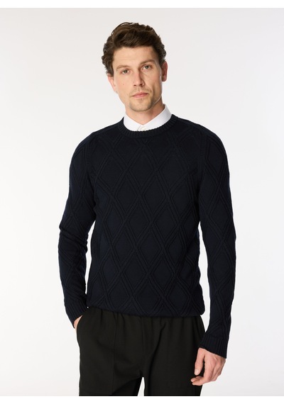 Alpha Studio Lacivert Erkek %100 Yün Slim Fit Kazak Au-7050c Crew Neck