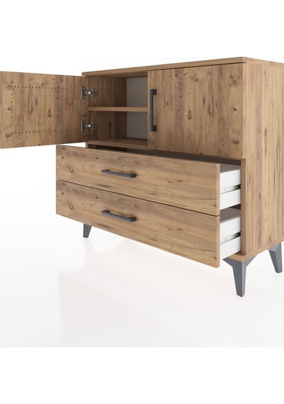 Arges Şifonyer 2 Raflı 2 Çekmeceli 2 Kapaklı 88x30x80 Çam-çam Çam