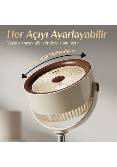 Teleskopik Ayaklı Hem Masaüstü Hem Dikey 79 Cm Şarjlı 3 Kademeli Fan Vantilatör 360