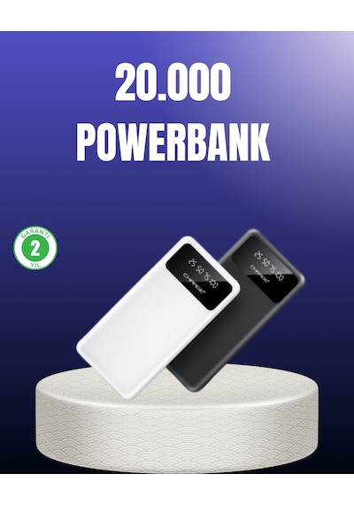 Akıllı Lcd Ekranlı 20.000mah Powerbank Pd + Usb + Type-c Beyaz