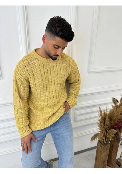 Elku Moda Kazak Oversize Kare Örme Desenli Naturel Pamuk Bol Kesim Tüylenmeyen Salaş Triko Kazak Hardal Elku Moda Kazak Oversize Kare Örme Desenli Naturel Pamuk Bol Kesim Tüylenmeyen Salaş Triko Kazak Hardal