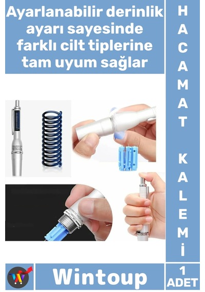 Hacamatkalemi Profesyonel Uçlu Çelik Mekanizmalı Set 3 İğneli Hacamat Kalemi 100 Adet İğne Hediyeli
