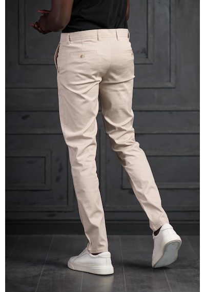 Perpant Slimfit Küçük Armürlü Yazlık Pamuklu Gabardin Pantolon Krem