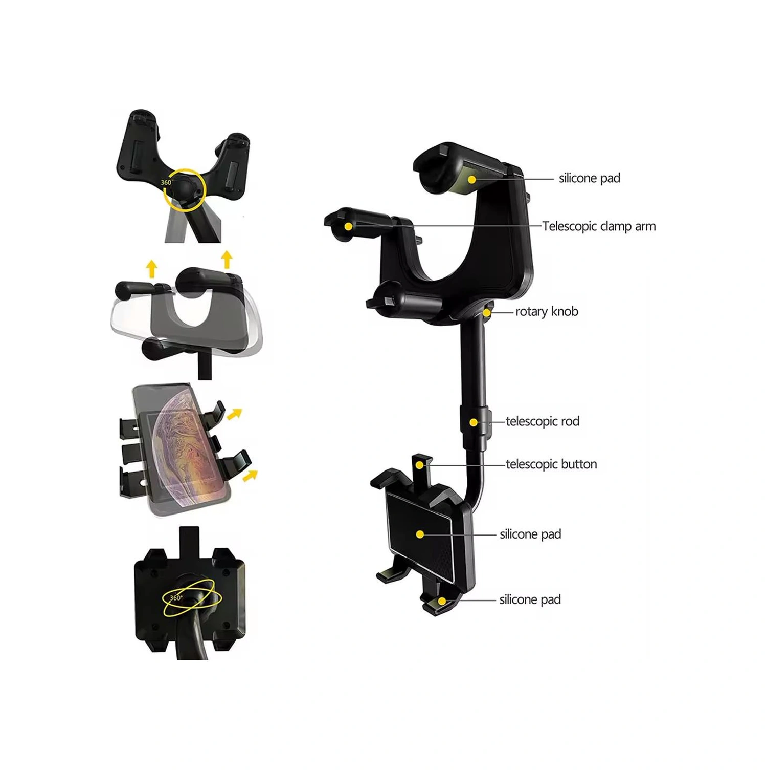 Powermaster Pm-25159 Araç İçi Dikiz Aynası Telefon Tutucu Siyah
