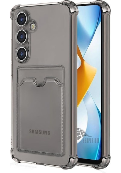 Samsung Galaxy A37 Uyumlu Kartlıklı Kılıf - Köşe Korumalı Cüzdanlı Esnek Silikon Kapak - Füme Füme