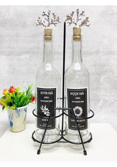 Gümüş Mercan Mantar Tıpalı Şeffaf Cam Şişe 750 Ml Ve Siyah Stant