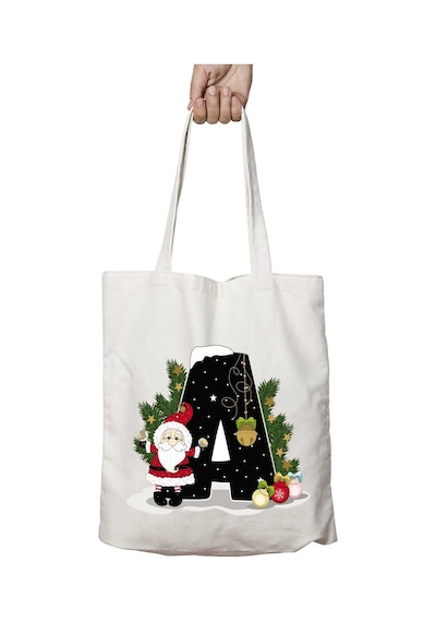 Art Hediye Yeni Yıl Merry Christmas A Harfi İki Taraf Kalıcı Yıkanabilir Okul Plaj Omuz Bez Çanta Çok Renkli