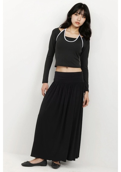 Hiccup Halter Yaka Uzun Kollu Esnek Örme Top Siyah