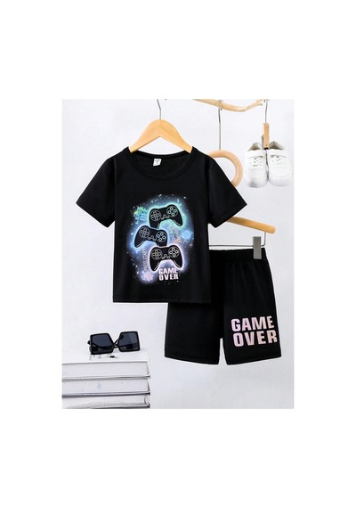 Ss Sinser Konsol Oyun Game Over Baskılı Şortlu Alt Üst Alt - Üst Çocuk Takım Renk:siyah
