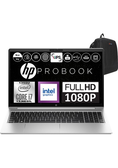HP ProBook 450 G109G1G3ETF11 i7-1355U 64 GB 1 TB SSD 15 6" Dos FHD Dizüstü Bilgisayar + Zetta Çanta