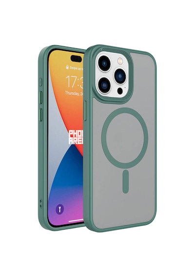 Apple iPhone 15 Pro Uyumlu Mat Arka Yüzey Wireless Şarj Özellikli Flet Magsafe Kıl Yeşil Yeşil