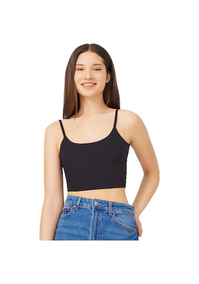 Cottonhill Siyah Ayarlanabilir İnce Askılı Lazer Kesim Kadın Crop Büstiyer