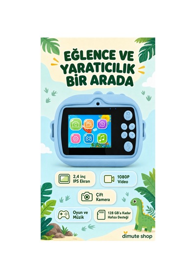Cmr90 Çocuklar İçin Anında Baskılı Mini Dijital Kamera 1080p Çift Kameralı Mavi Dinazor - 902064815