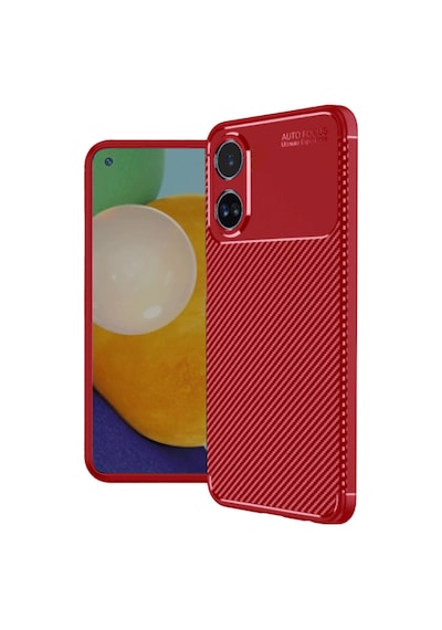 Oppo A38 Uyumlu Kılıf Auto Focus Karbon Kapak - Kırmızı