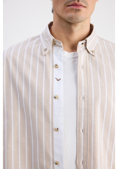 D'S Damat Ds Damat Comfort Bej Çizgili Gömlek 6hc02hd10304m